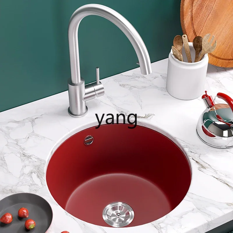 ZL кварцевая каменная раковина кухонный красный островный стол круглый маленький