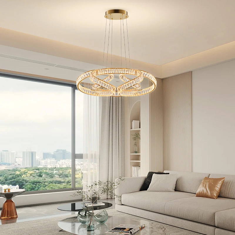 

Modern Lustre Crystal Chandelier Luxury Crystal Circle Rings Chandeliers Living Dining Room LED Dimmable Pendant Lamp Fixtures