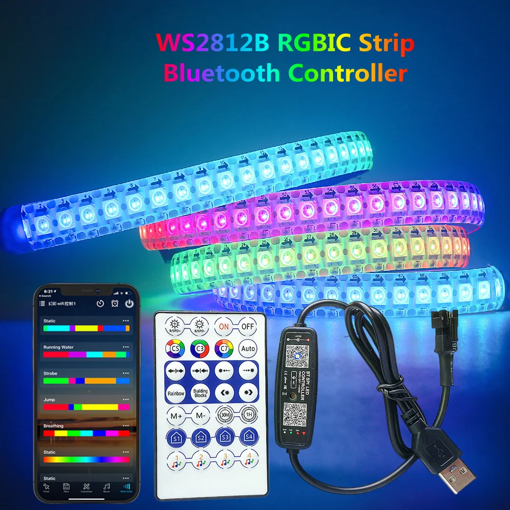 WS2812B Led Strip DC5V Individually Addressable Led Light With USB Bluetooth Controller For TV Backlight Home Party Decoration