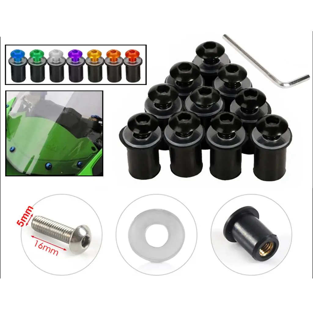 

dolity Windscreen Windshield Bolts Screws Kit with Hex Key Fit for Motorcycle Dirt Bike 5MM Bolts M5
