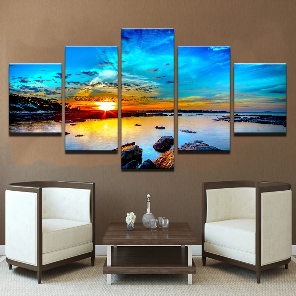 Модульные картины винтажный домашний декор 5 панелей Sunrise Seaview на холсте плакаты и
