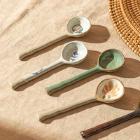 japanese ceramic soup spoon long handle for ramen noodle soup heat resistant teaspoon kitchen tableware utensil