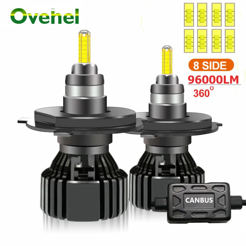 OVEHEL H4 H11 Светодиодный 360 96000LM 120W Canbus 9012 HIR2 H7 H1 H3 H8 D1S D2S HB3 9005 HB4 9006 светодиодный Автомобильная фара 6000K противотуманная фара 12 В