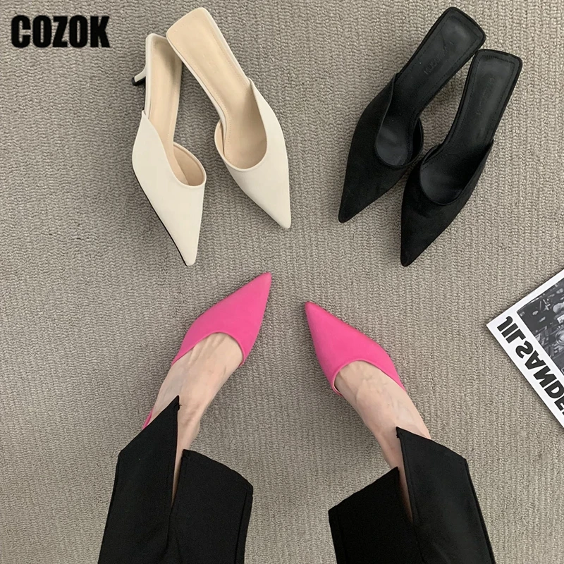 

Мюли женские из флока с острым носком, туфли-лодочки на высоком каблуке, летняя Уличная обувь, современные, 2023