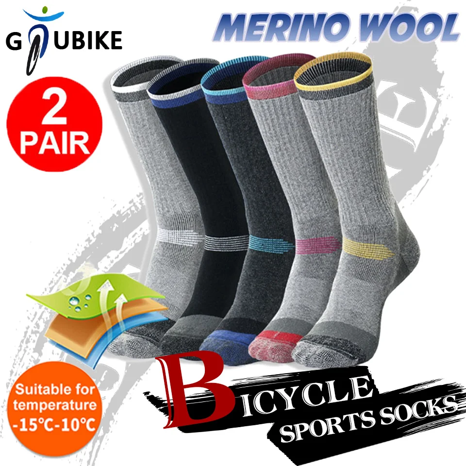 

GTUBIKE 2Pair Merino Wool Warmer Skiing Socks Unisex Outdoor Hiking Snowboard Thicken Thermosocks Winter Thermal Sport Stocking