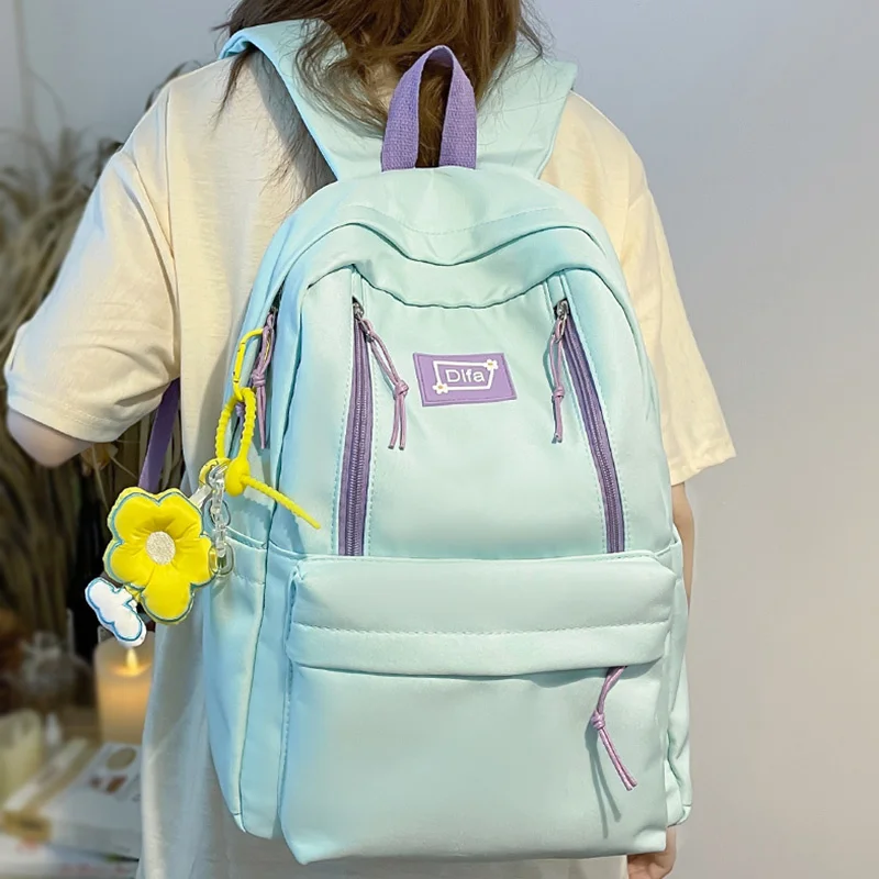 

Ladies Cool Green Nylon College Backpack Women School Bag Trendy Girl Travel Book Fashion Female Laptop Student New