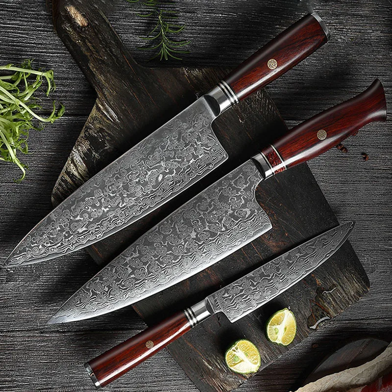 

Damascus Kitchen Knives 67 Layers Damascus VG10 Steel Sharp Cleaver Gyutou Slice Utility BBQ Japanese Chef Knife Rosewood Handle