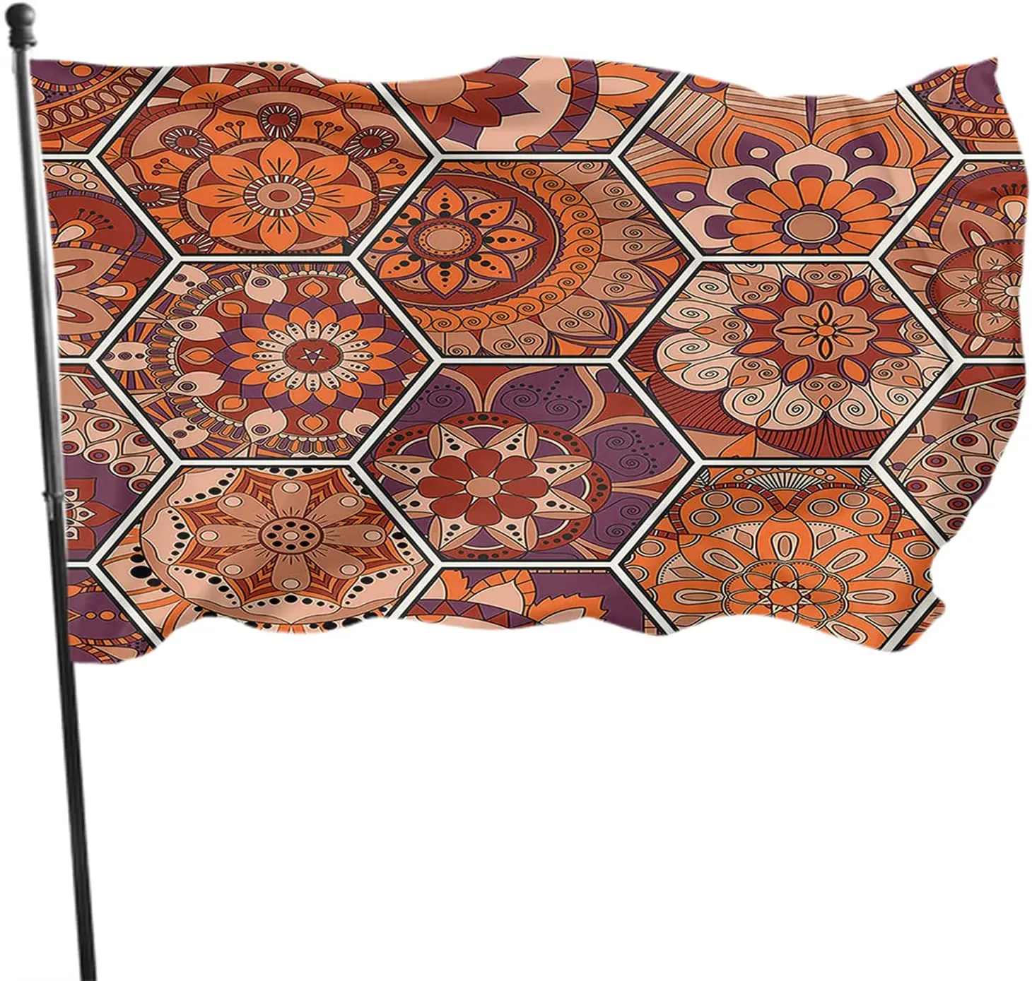 

Mandala Flower Flag Floral Hexagon Boho Geometric Outdoor Flags Large Welcome Yard Banners Home Garden Yard Lawn Decor Brown
