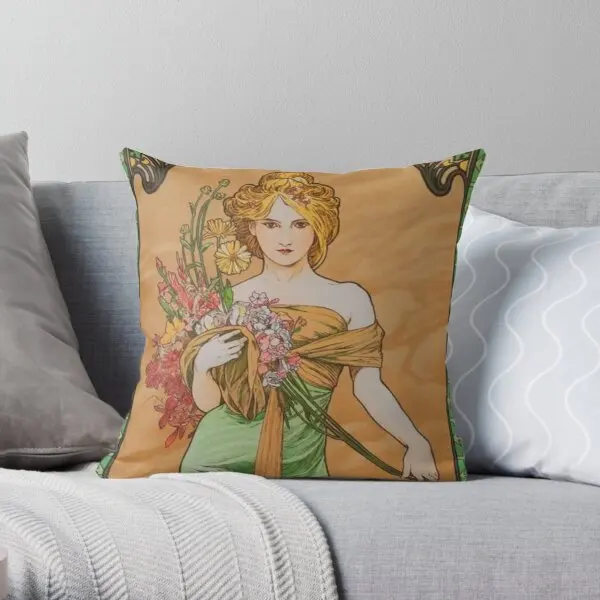 

The Season Spring Alphonse Mucha Printing Throw Pillow Cover Bed Fashion Bedroom Soft Fashion Case Anime Pillows not include