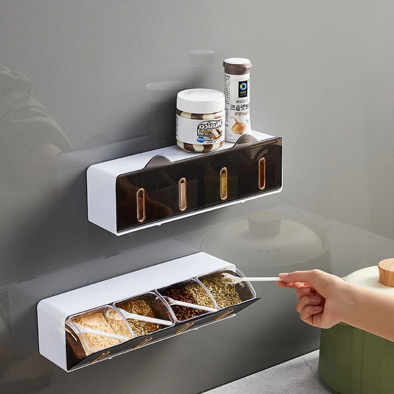 

Seasoning Box Kitchen Wall-mounted Seasoning Jar Household Integrated Multi-grid Moisture-proof Sealed Seasoning Storage Box