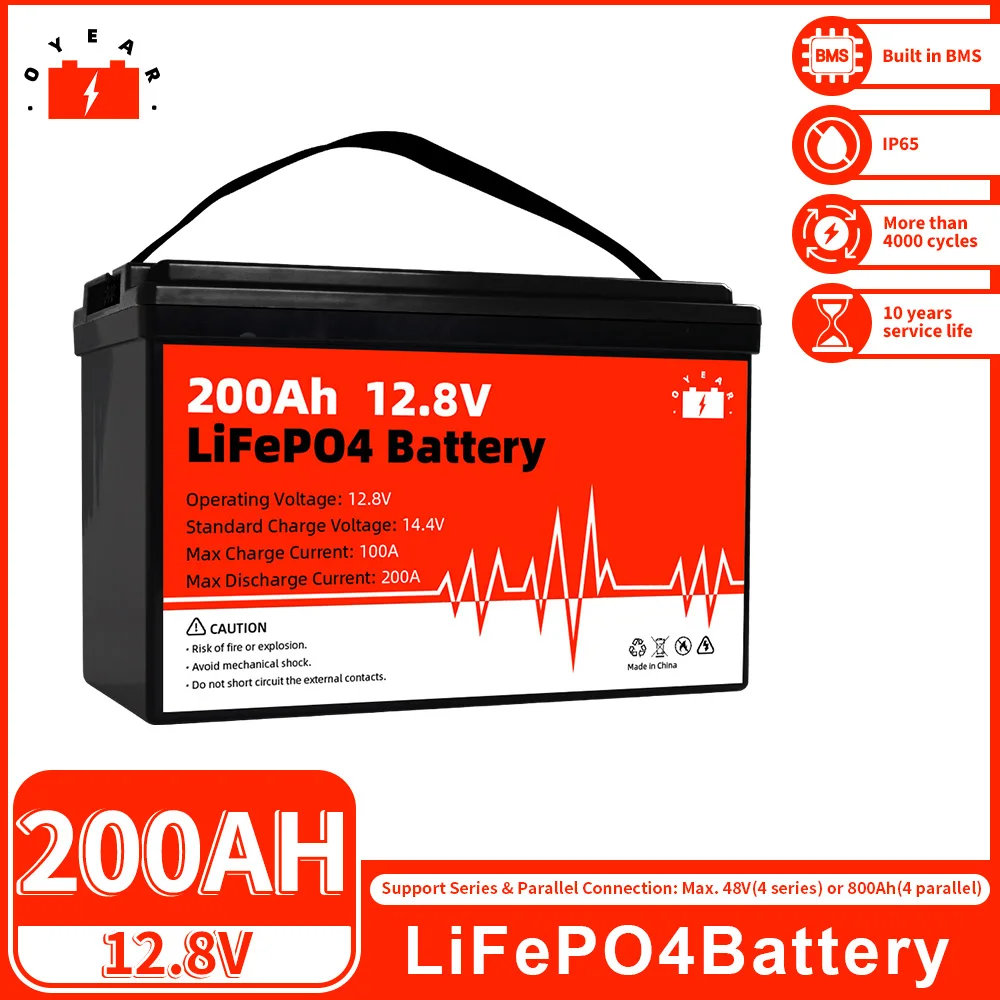 

Rechargeable Lithium Iron Phosphate Cell 12V 24V 100AH 200AH LiFePO4 Battery Pack Build in BMS4000 Cycles For RV EV Golf Carts