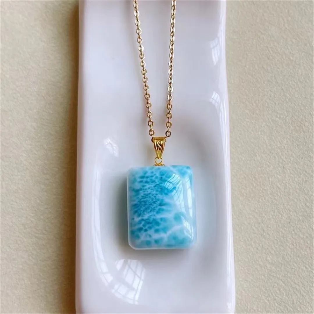 

Natural Blue Larimar Stone Pendant Jewelry 18K Gold Women Men Wealth Gift 17x14x8mm Beads Dominica Water Pattern Crystal AAAAA