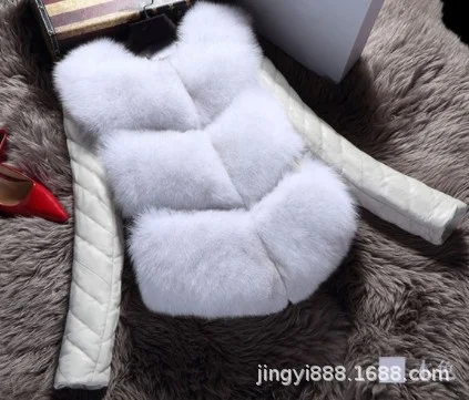 ICCLEK Winter fox hair splicing Pu fur coat short female rabbit hair disassembly long sleeved vest cotton coat large size