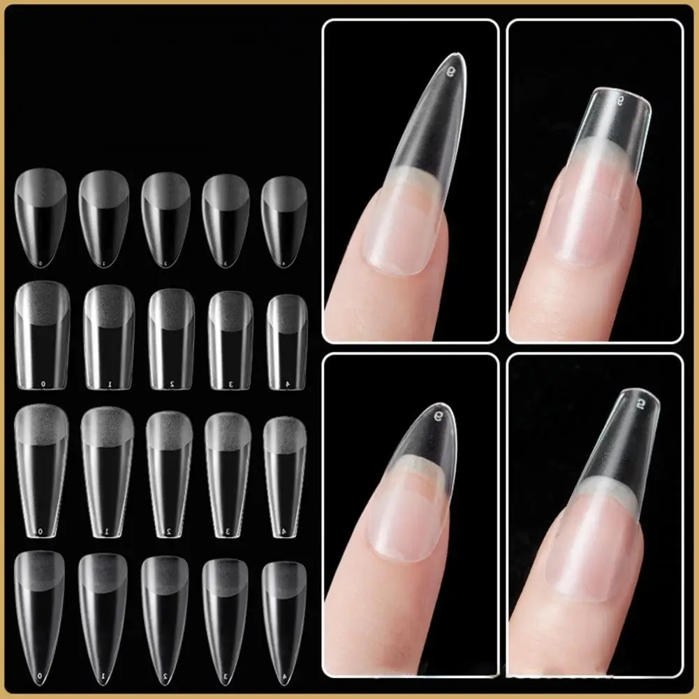 

120Pcs/Set Nail Tip Full Half Cover Nail Extending Moderate Length Water Drop Fold Transparent Frosted Tip for Manicure