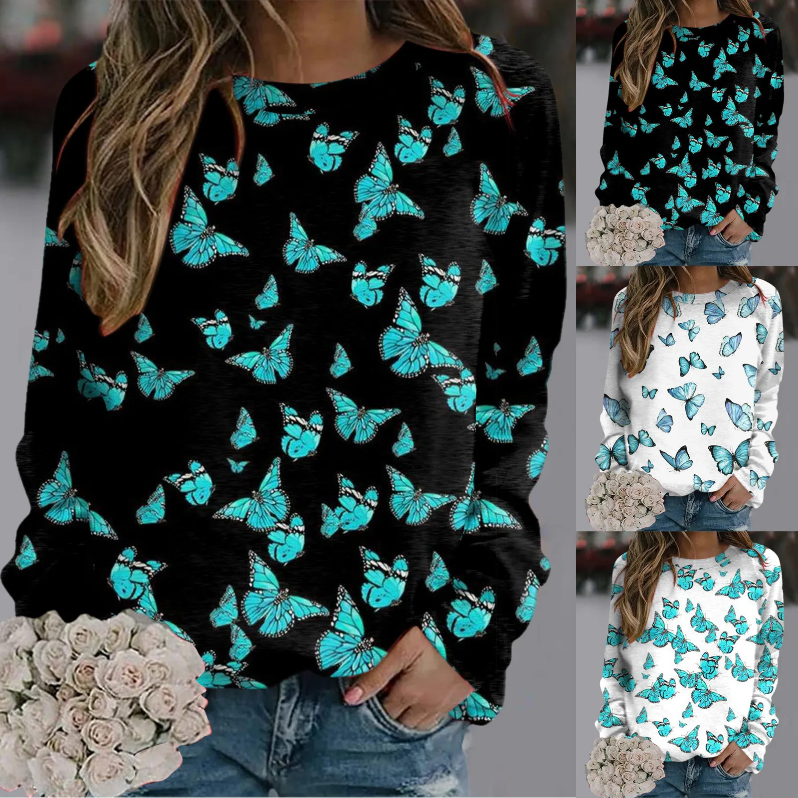 

Half Zip Fleece Pullover Women Womens Daily ButterflyPrint O Neck Sweatshirt Round Neck Fit Mock Neck Half Zip Sweatshirt