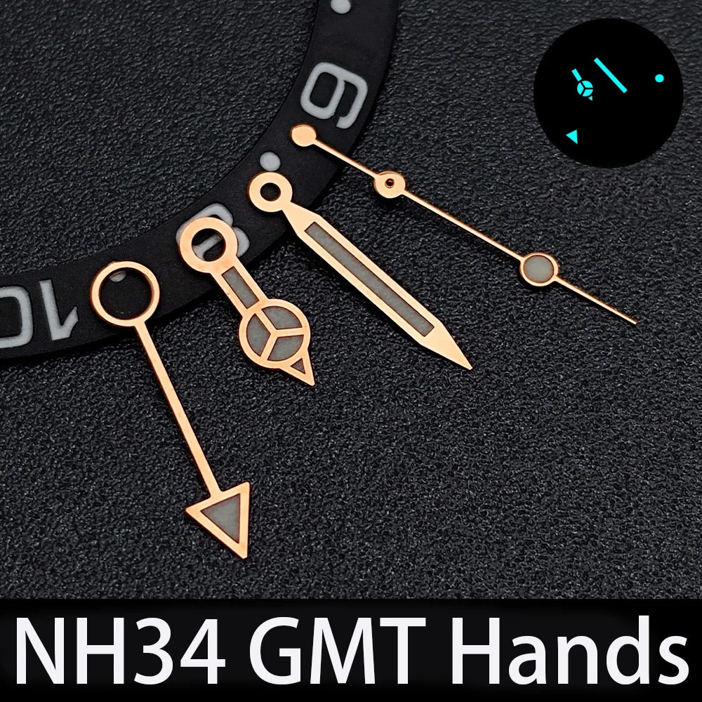 Новые стрелки для часов NH34, сине-зеленые, светящиеся, указатель GMT, подходят для автоматических механизмов NH34 и NH35, запчасти для мужских часов. (art.: 3920d9e941fcd) - 3920d9e941fcd