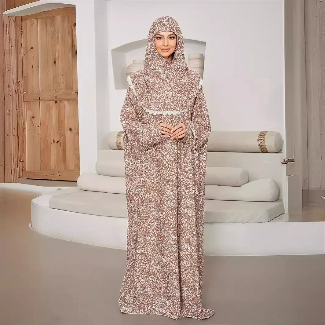 Молитвенный халат мусульманское женское платье с цветочным принтом Джалабия Ид