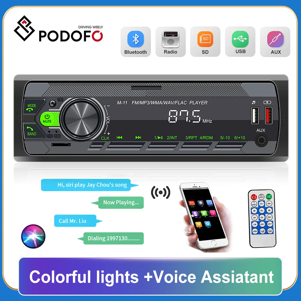 

Podofo one din Car Radio Stereo FM Aux Input Receiver SD USB 1 din 12V Car MP3 USB Multimedia Autoradio Player