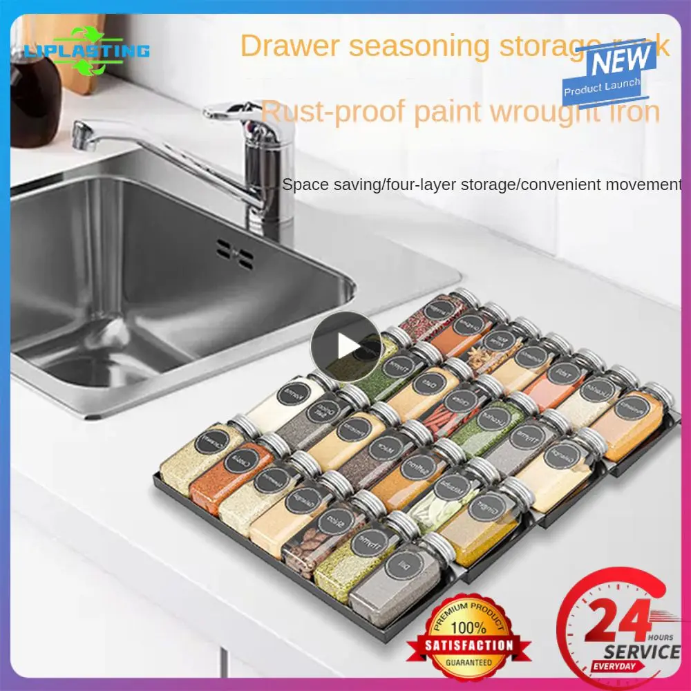 

4-layer Cupboard Organizer Black Storage Rack Save Space Drawer Spice Rack Tray Household Tools Storage Box Modern Design