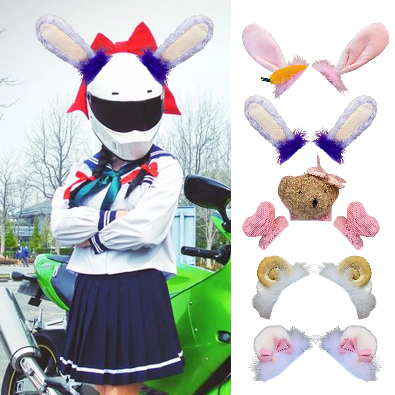 

2Pcs/Pair Creative Cute Motorcycle Helmet Plush Cat Ears With Bells Motocross Helmet Decor Sticker Accessories Cosplayer Styling