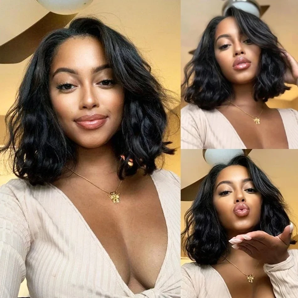 Дешевый парик Body Wave Bob 100% человеческие волосы 13x4 Короткие парики с кружевной