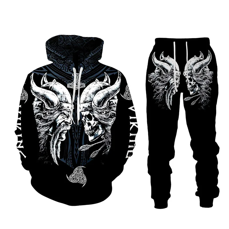 

Autumn Winter 3D Viking Warriors Printed Men's Hooded Sweater Set Men's Sportswear Tracksuit Long Sleeve Men's Clothing Suit