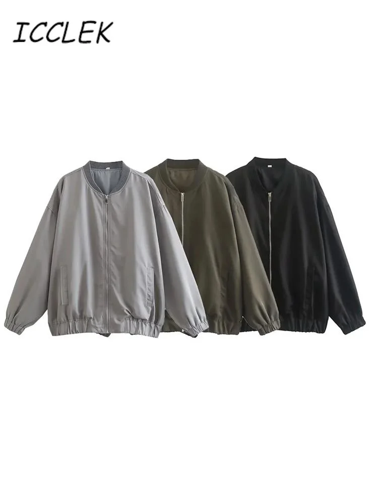 

Women Bomber Jacket Autumn Zipper Racing Jacket 2023 Zatr Oversized Jacket Coats Female Chic Bf Women's Bomber Coat Outwear
