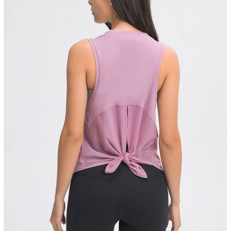 Luluwomen Solid Shirts Sports Nylon Sleeveless T-shirts Fitness Back Open Tank Top Breathable Quick Dry Vest Tee Running Blouse
