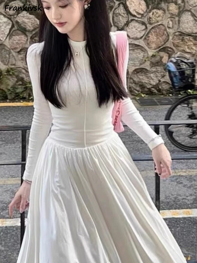 Платья женские однотонные простые универсальные элегантные студенческие