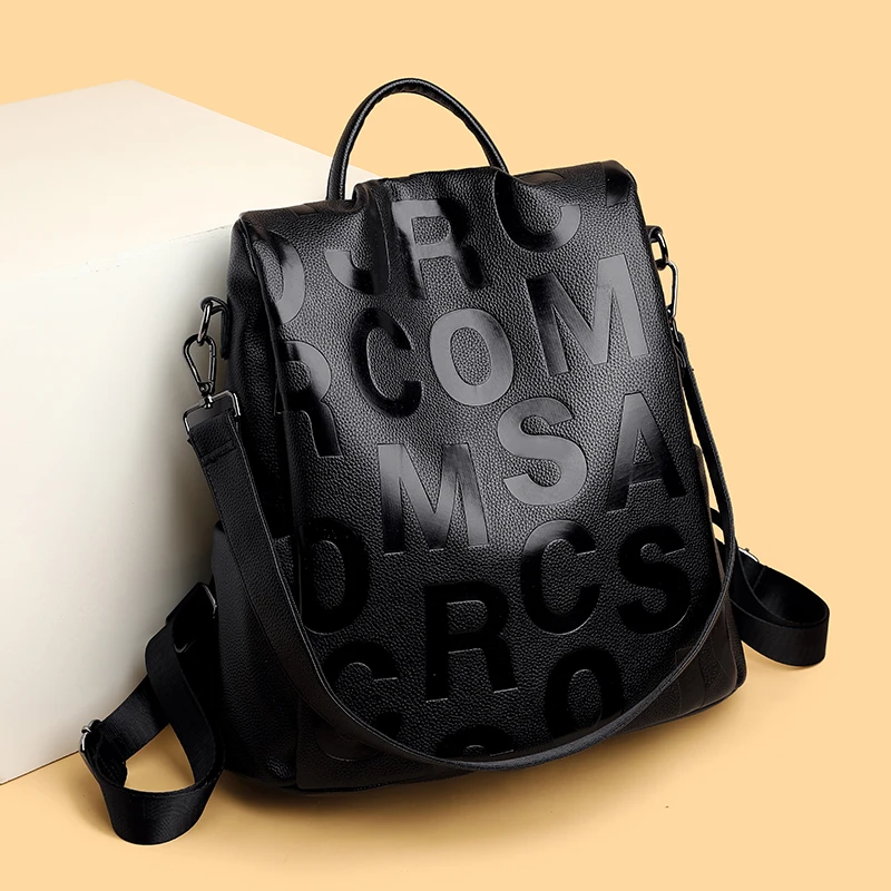 

Модный женский рюкзак с надписью и защитой от кражи, высокое качество, искусственная кожа, женские сумки на плечо, водонепроницаемая школьная сумка для девочек, Mochila