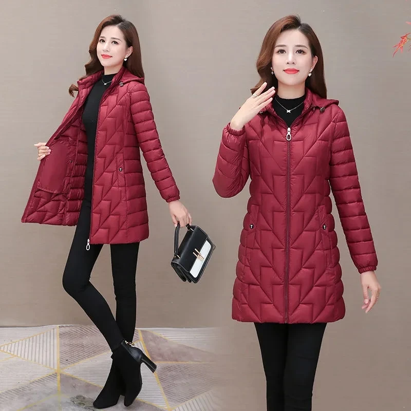 Down Cotton Coat Womens 2022 Autumn Winter New Fashion Slim All-match Casual Padded Jacket Women Large Size Hooded Thin Parkas