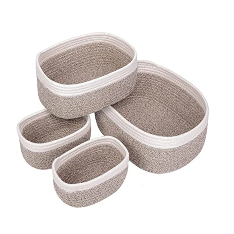 

Desktop Cotton Rope Woven Storage Basket 4-Piece Set Square Storage Basket Large Storage Basket