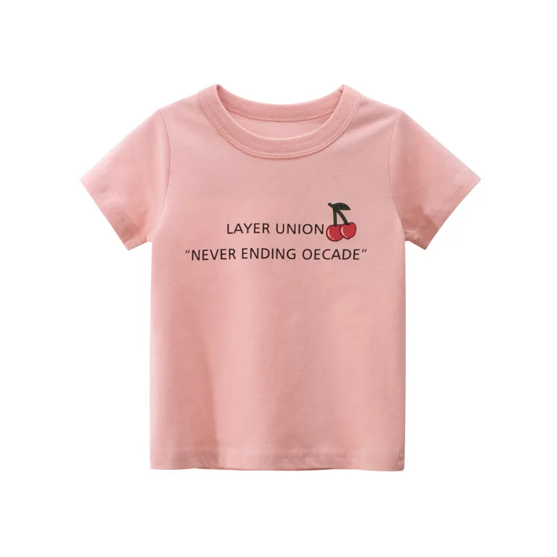 

2023 Girls Cartoon Fruits T-shirt Kids Strawberry Print Tees Shirt Children Summer Clothing Short Sleeve Cherry Cotton Tops
