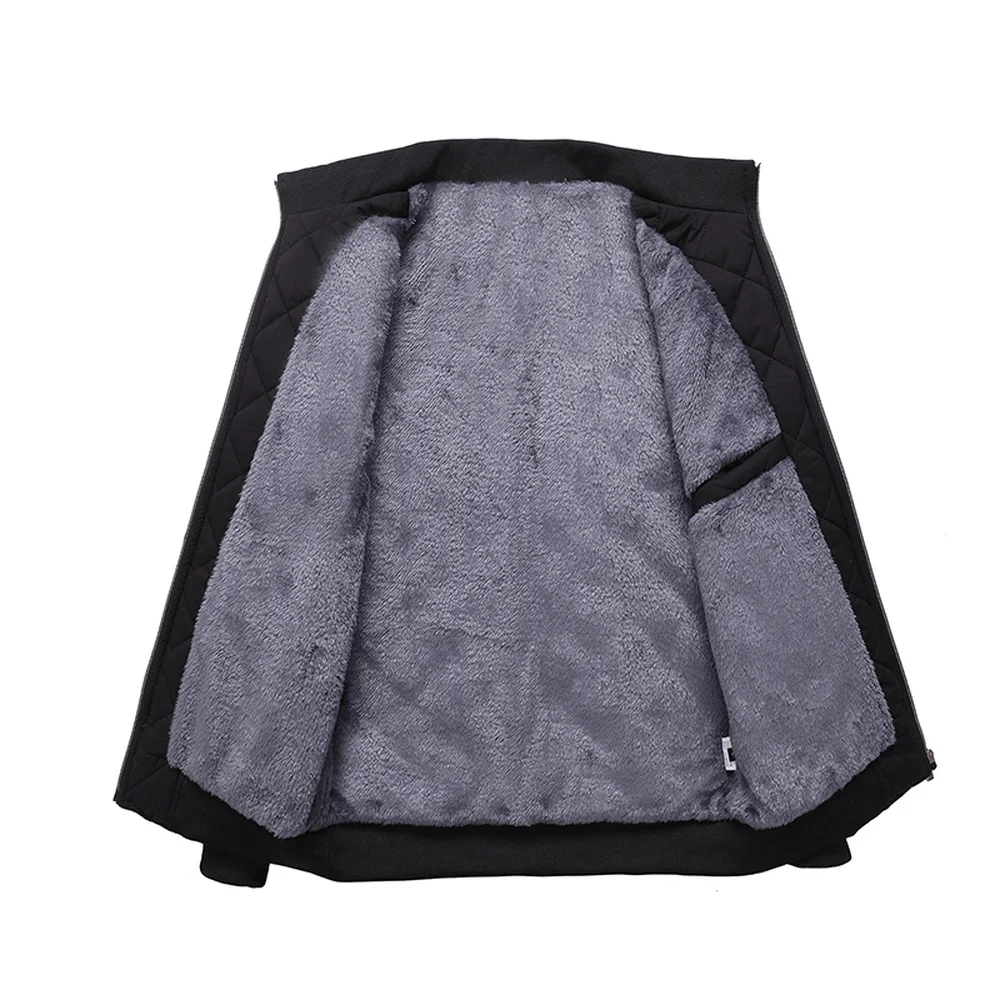 Autumn Winter Bomber Jacket Men Diamond Pattern Fleece Lined Casual Jacket Men Fashion Clothing 2023 Brand New Slim Fit Coat