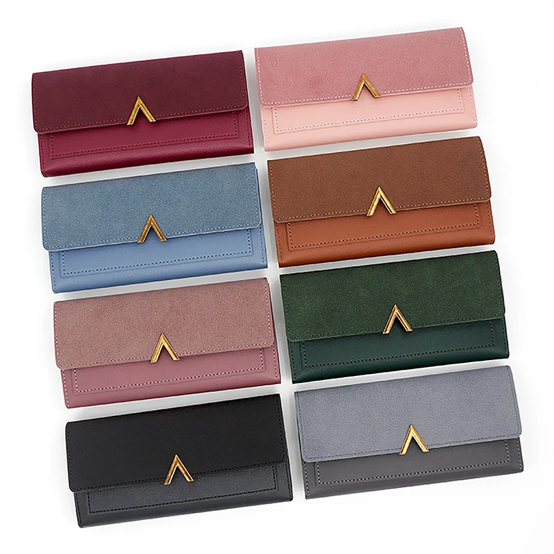 

19x2x9cm Fashion Women's Frosted Purse Mixed Color Leather Handbag High-capacity Wallet Money Change Pouch Credit Card Clips