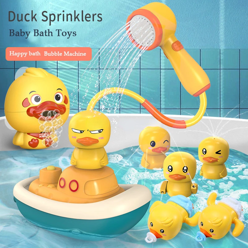 

Bath Toys Yellow Duck Shower Toys Electric Rotating Water Spray Sprinkler Toys Baby Faucet Bathing Water Spray Shower Head