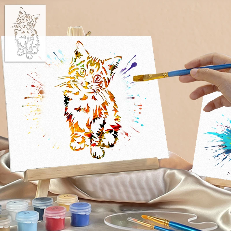 YOMDID 1 шт. милый рисунок кота полый трафарет многоразовый DIY животный узор граффити