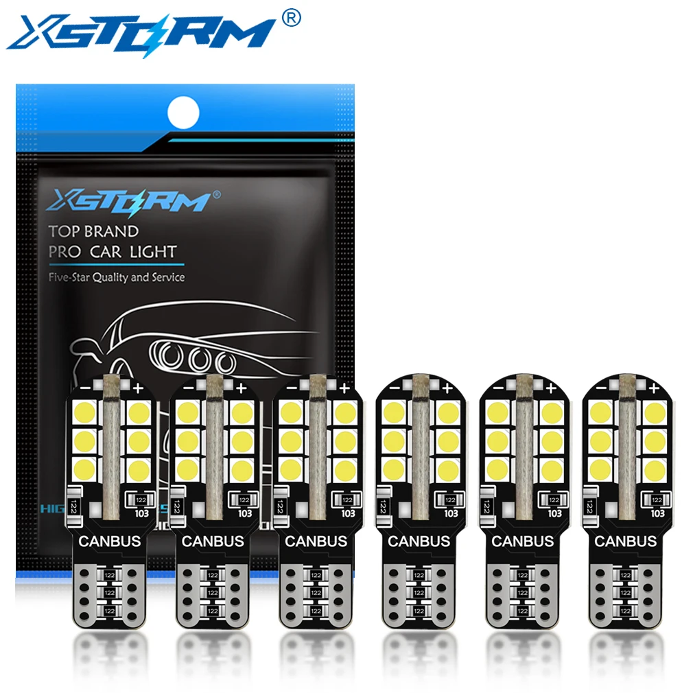 

6 шт. T10 Led Canbus W5W Светодиодные лампы WY5W 168 194 Бесполлинное внутреннее освещение автомобиля Купольная габаритная лампа номерного знака 6000K Белый 12 В