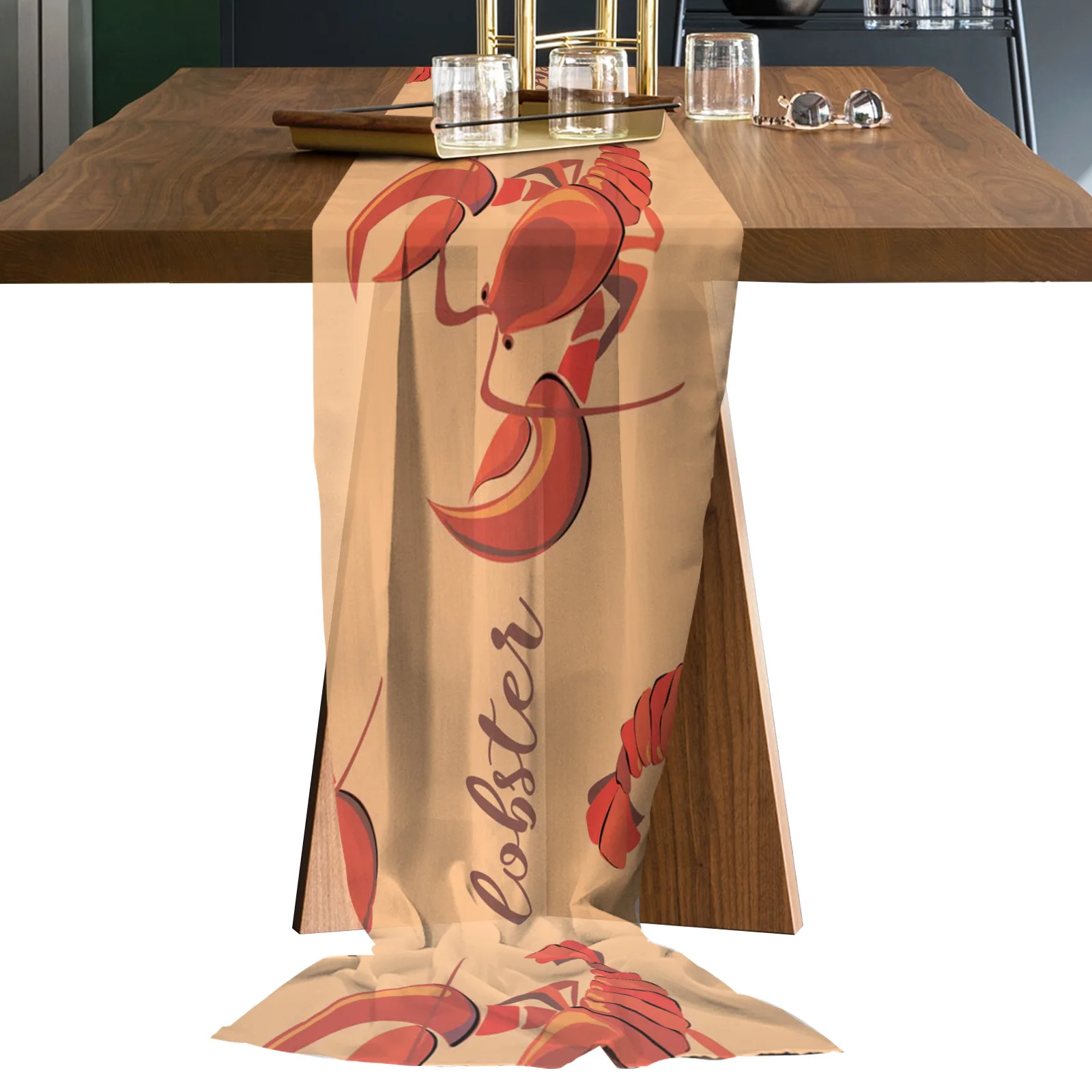 Lobster Cartoon Retro Chiffon Table Runners Wedding Party Decor Tablecloth Gauze Table Runner for Home Coffee Table