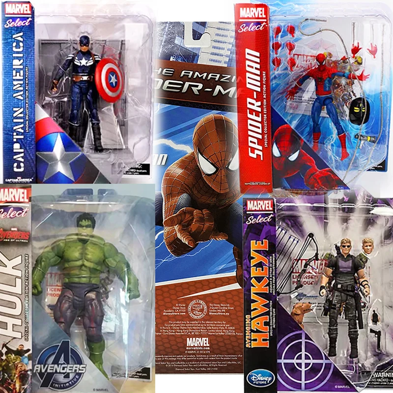 

Marvel Super Heroes Select Avenger Spiderman Action Figure The Amazing Hulk Spider Man Hawkeye Captain America Figures Toy Doll