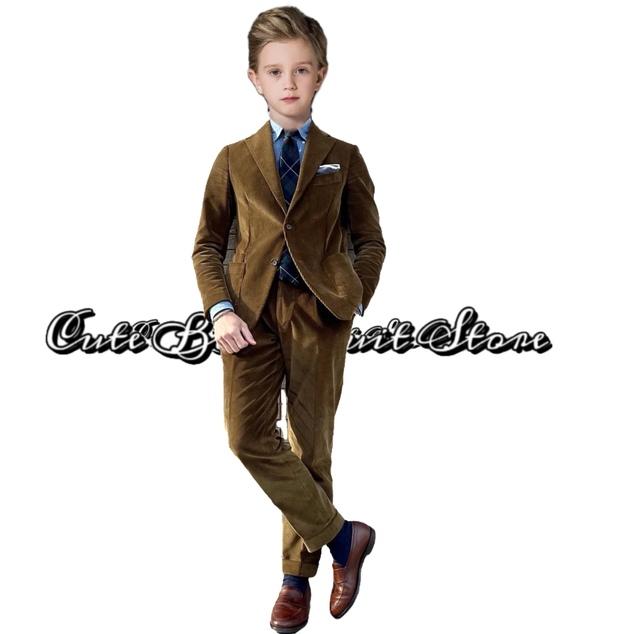 Brown Tweed Boy Coat Gentlemen Family Matching Outfits Formal Wedding Tuxedo Groom's Suit 3pcs Tailor-made