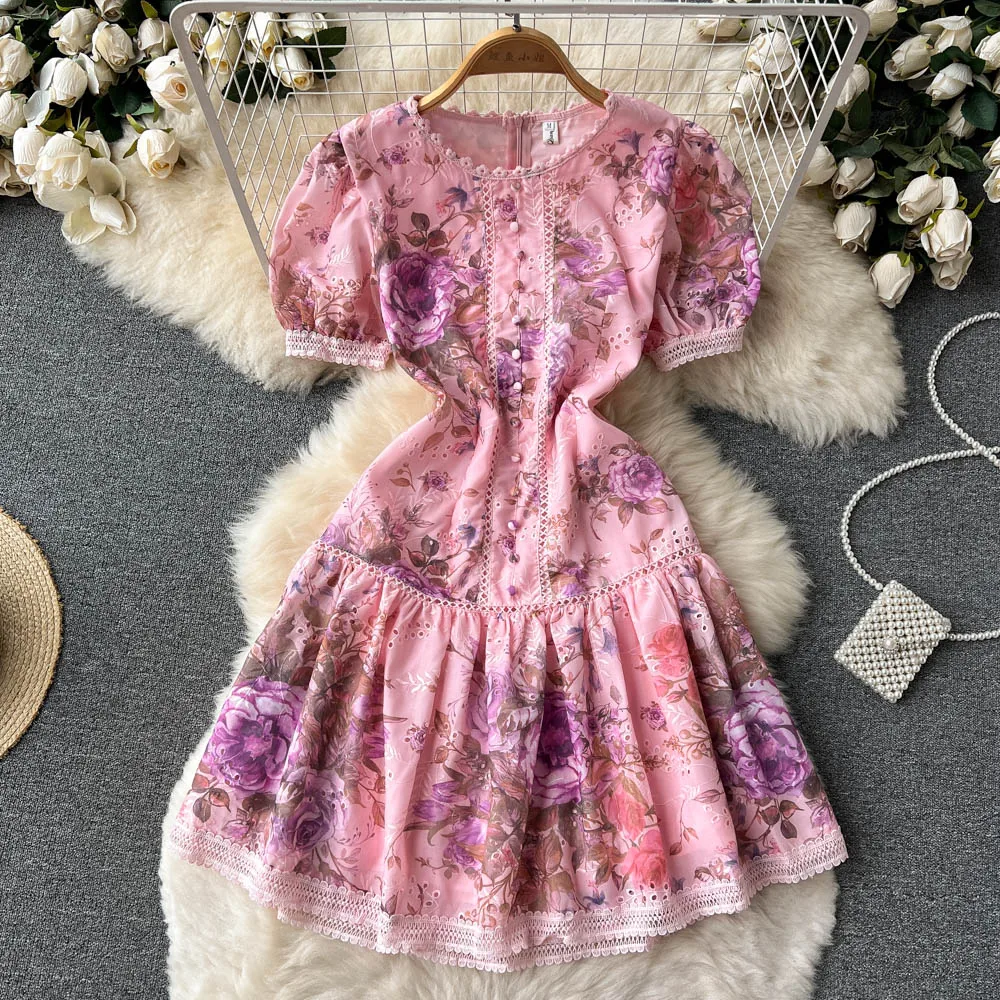 

2022 Summer Fashion Floral Bubble Sleeve A-line Dress Dress Summer