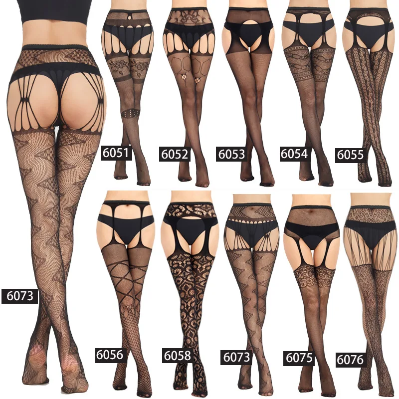 

Sexy Exotic Stockings with Garter Lace Tights Pantyhose Women Transparent Open Crotch Apparel Hosiery Fishnet Black Socks Gifts