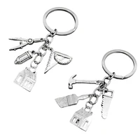 hot sale new fashion architect house design tools keychain hammer ruler pencil combination keychain jewelry gift