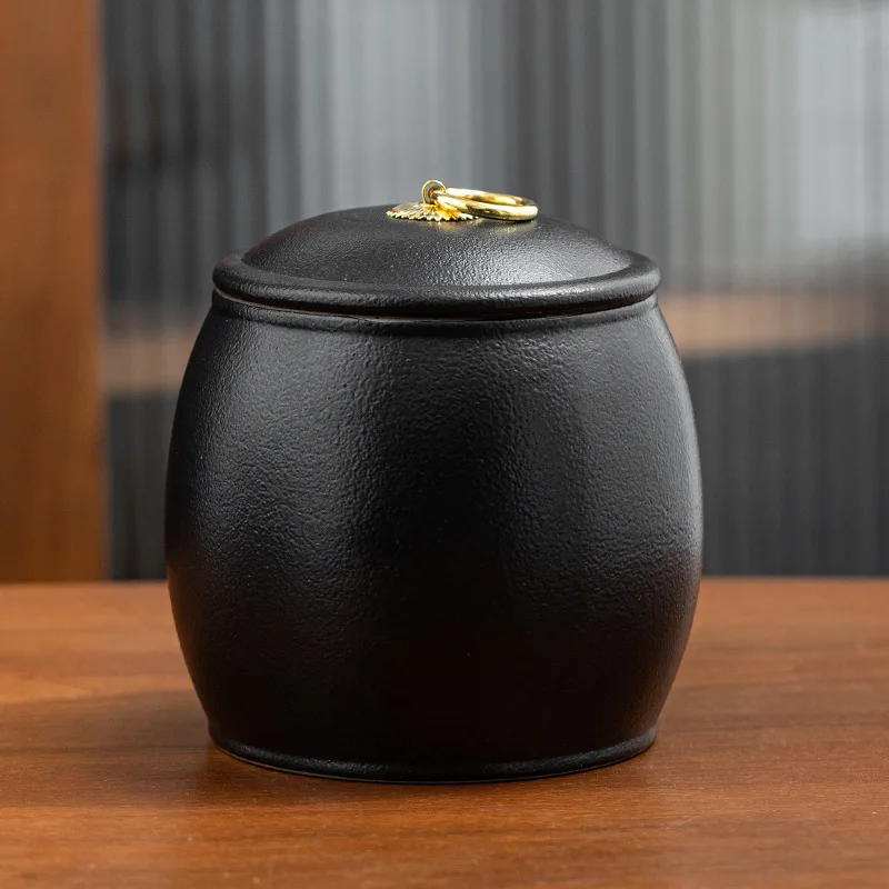 

Nordic Black Frosted Ceramic Tea Jar Moistureproof Sealed Storage Jar Enamel Decorative Jars Food Candy Storage Home Decoration