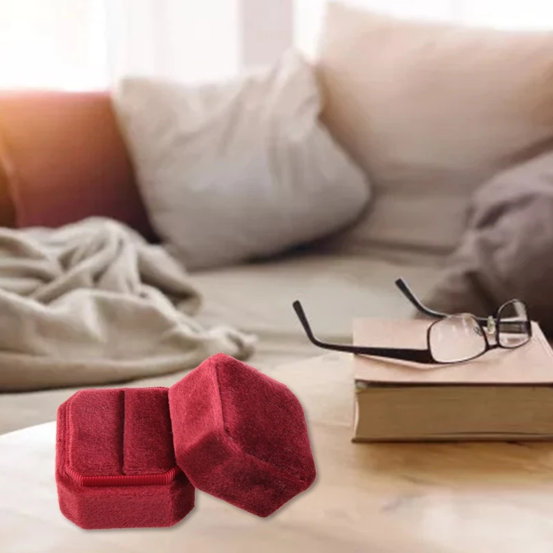 

634C Antique Triangle PU+Velvet Ring Box Single Ring Display Holder with Detachable Lid Ring Box Holder for Wedding Ceremony