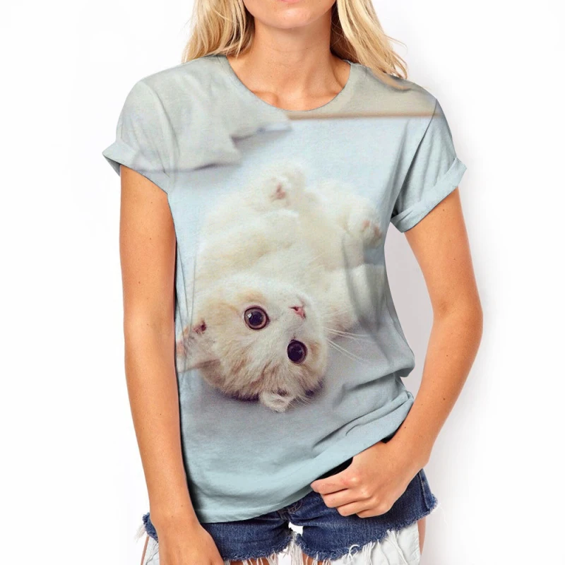 

Women's T-shirt, Summer New Cat Pattern 3D Print T-shirt, Fashion Animal Harajuku Top Series, Women's Casual Short Sleeve
