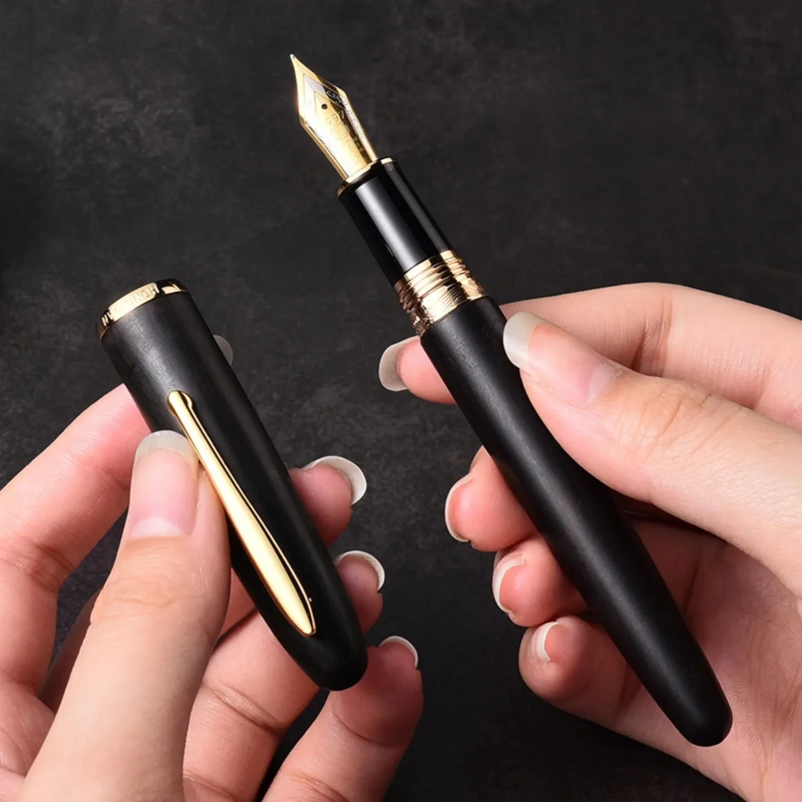Hongdian 660 Wood Fountain Pen Natural Handmade Jupiter Lucky Star Black Wooden Beautiful EF/F 0.38/0.5mm Writing Ink