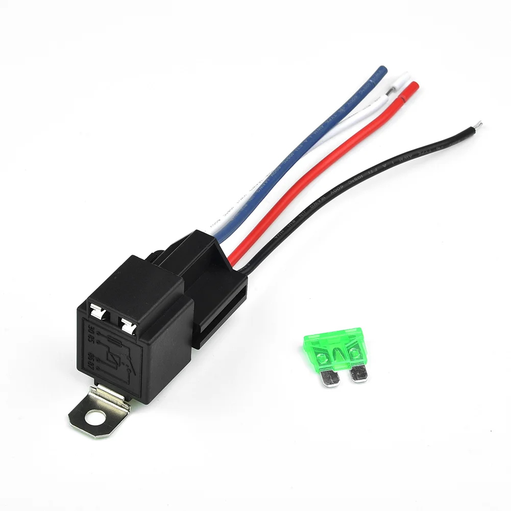 

Car 4Pin Fused Relay 12V With Socket Base/Wires/Fuse 30A Amp SPST High Quality Replacement 18AWG Cable 4Pin Backrest Fused Relay