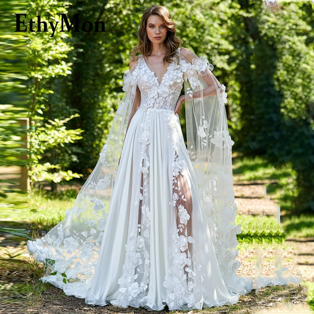 

Ethymon Attractive Tank V-Neck Elegant Wedding Dresses 2023 Bride Floral Print Lace Vestidos De Novia Made To Order Pleat Tulle